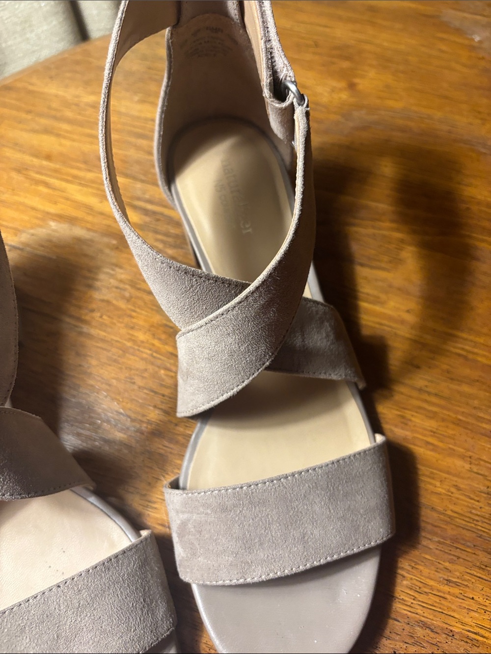 Naturalizer Beige Taupe Suede Crisscross Ankle-Strap Sandals - Picture 3 of 5